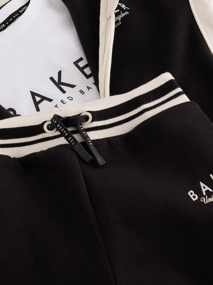 Baker by Ted Baker Black 3 Piece Varsity Hoodie T-Shirt and Joggers Set