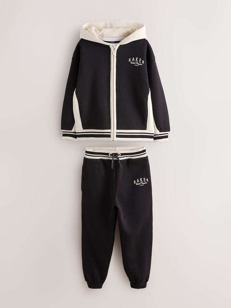 Baker by Ted Baker Black 3 Piece Varsity Hoodie T-Shirt and Joggers Set