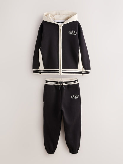 Baker by Ted Baker Black 3 Piece Varsity Hoodie T-Shirt and Joggers Set