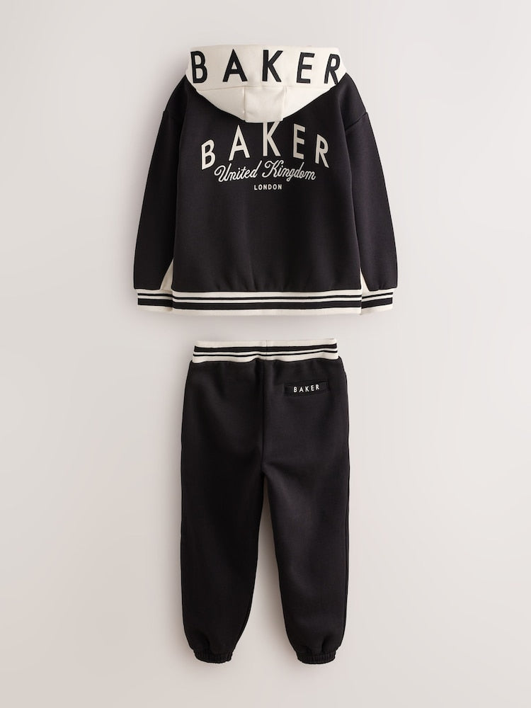 Baker by Ted Baker Black 3 Piece Varsity Hoodie T-Shirt and Joggers Set