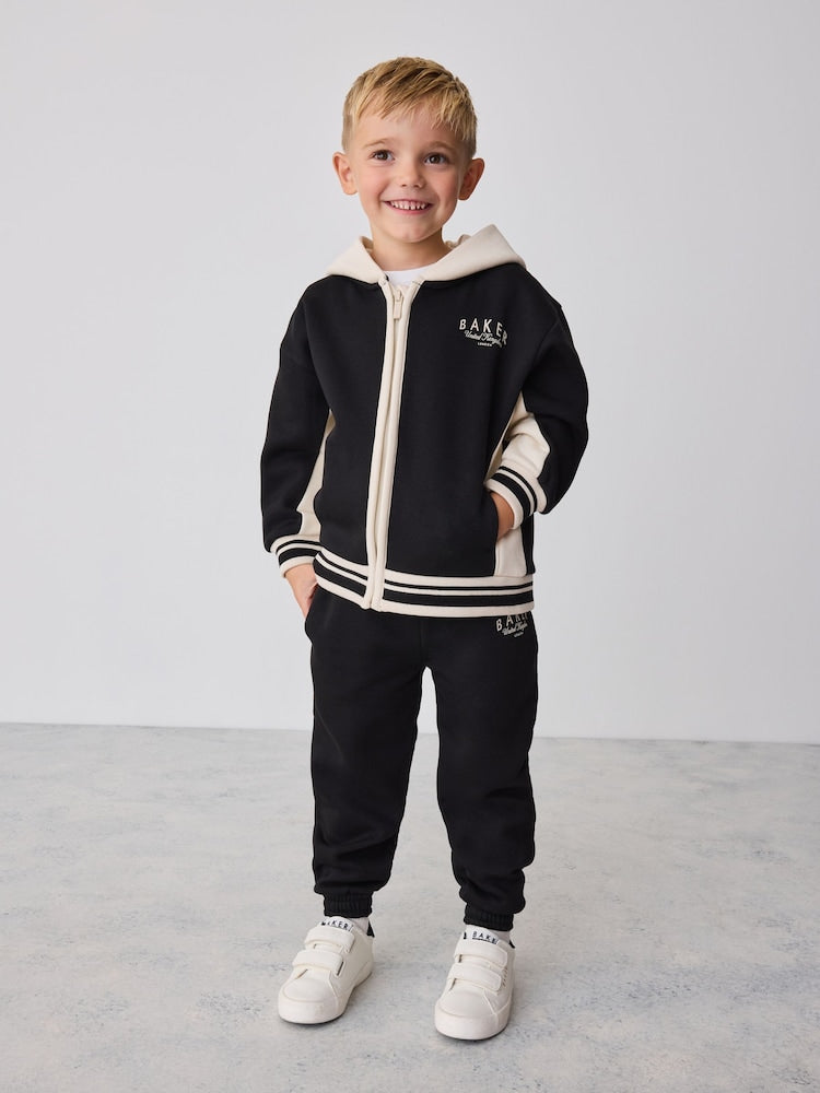 Baker by Ted Baker Black 3 Piece Varsity Hoodie T-Shirt and Joggers Set