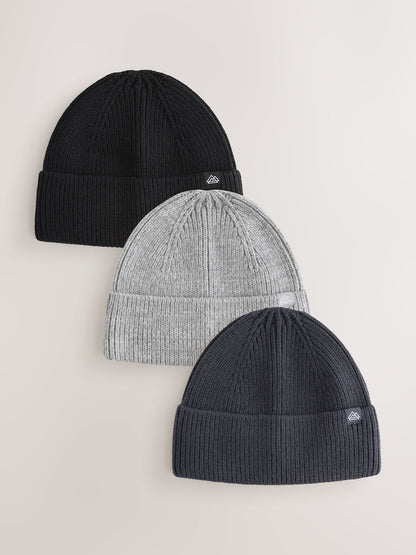 Black/Grey Beanie Hats 3 Pack (1-16yrs) - Black/Grey / 11 - 13 Years (146 - 158cm)