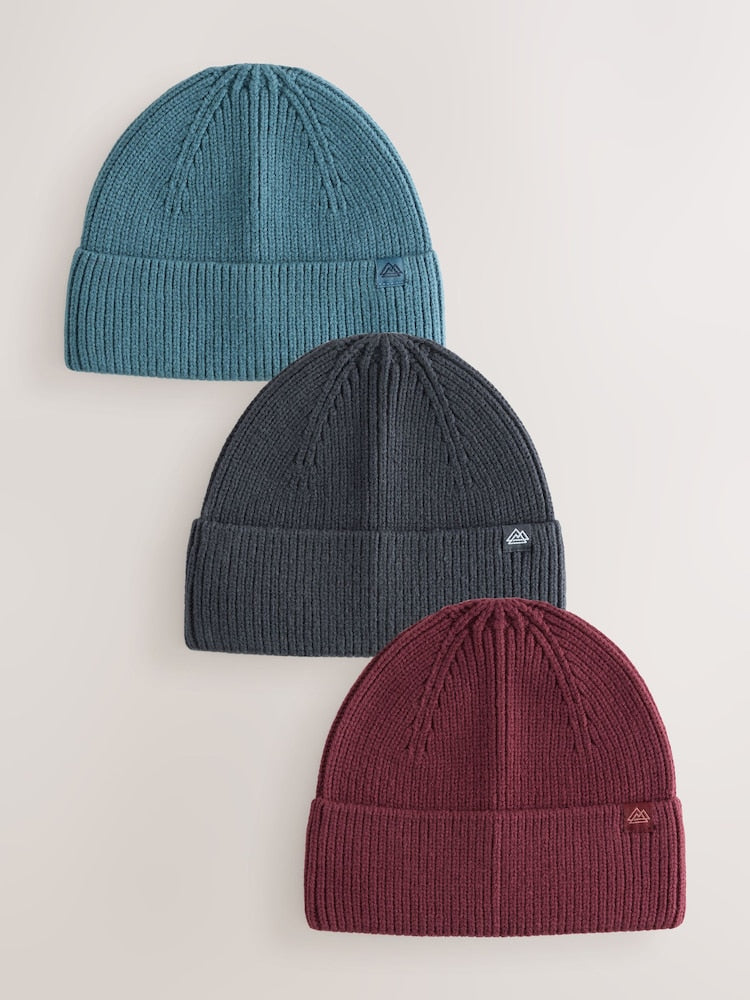 Blue Beanie Hats 3 Pack (1-16yrs) - Blue / 11 - 13 Years (146 - 158cm)