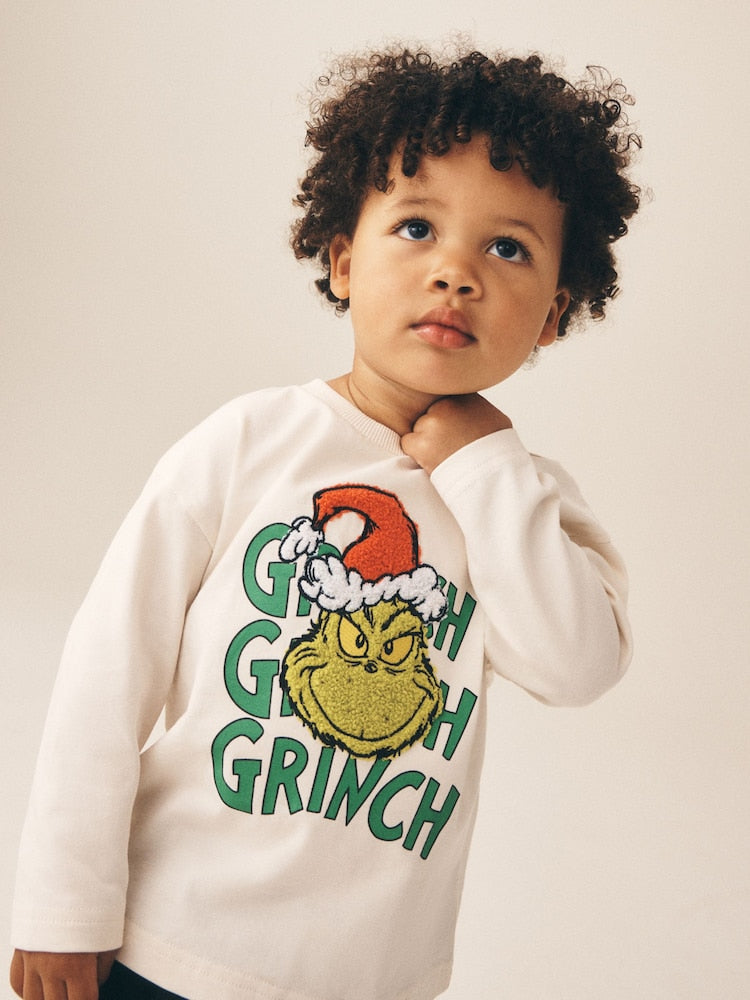 The Grinch Ecru Christmas Long Sleeve T-Shirt (3mths-8yrs) - The Grinch Ecru / 12-18 Months (80-86cm)