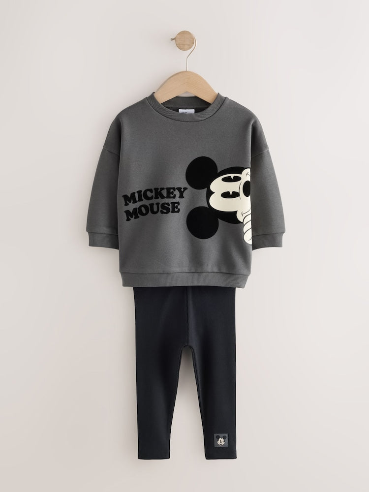 Charcoal Grey Mickey Mouse Crew Neck Sweat Top and Leggings Set (3mths-8yrs)
