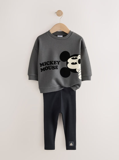 Charcoal Grey Mickey Mouse Crew Neck Sweat Top and Leggings Set (3mths-8yrs)