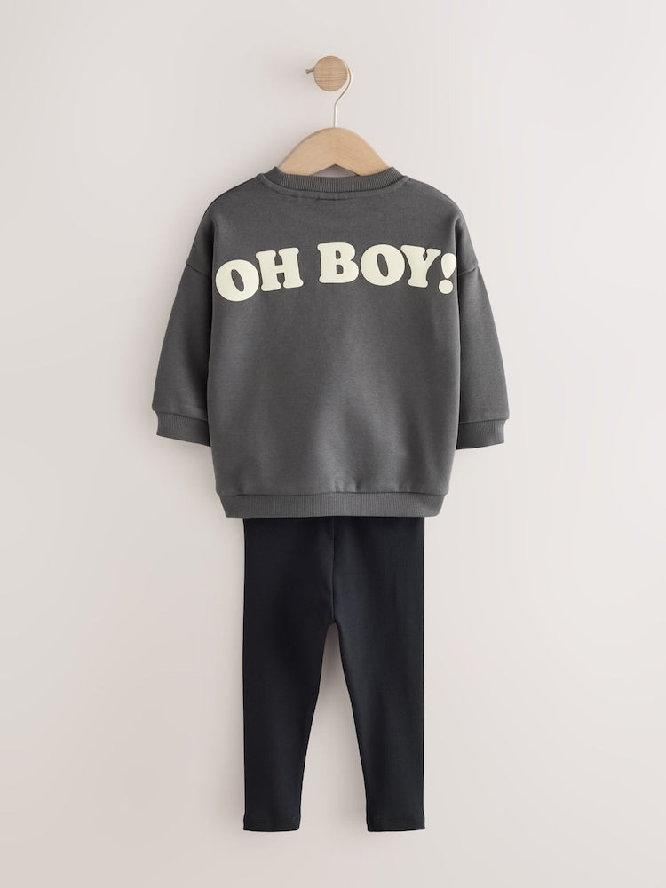 Charcoal Grey Mickey Mouse Crew Neck Sweat Top and Leggings Set (3mths-8yrs)