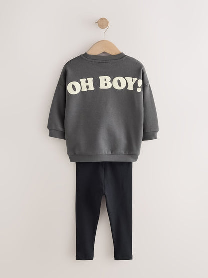 Charcoal Grey Mickey Mouse Crew Neck Sweat Top and Leggings Set (3mths-8yrs)