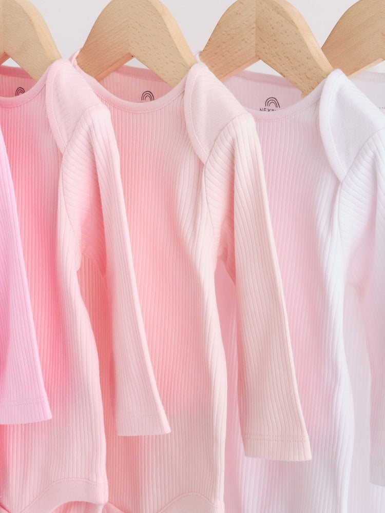Pink/White Long Sleeve Baby Bodysuits 5 Pack