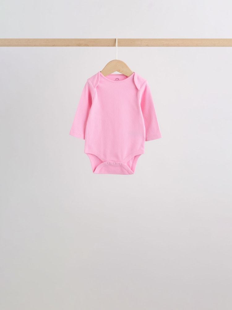 Pink/White Long Sleeve Baby Bodysuits 5 Pack