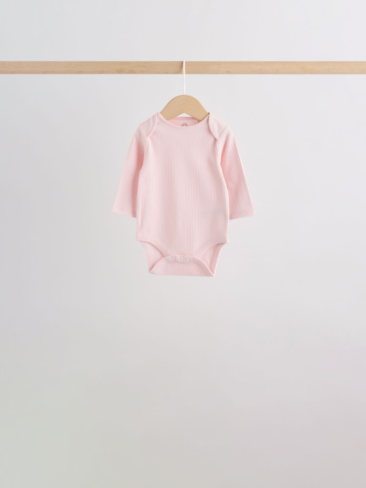Pink/White Long Sleeve Baby Bodysuits 5 Pack