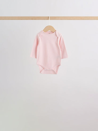 Pink/White Long Sleeve Baby Bodysuits 5 Pack
