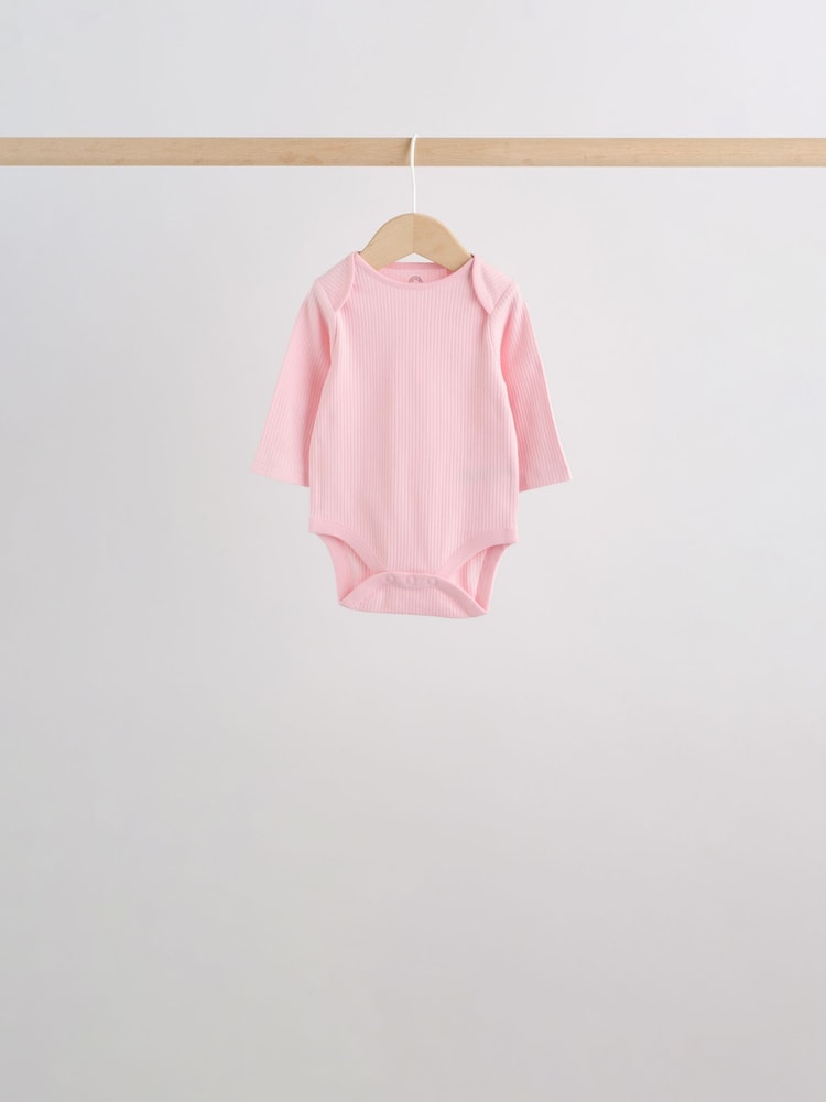 Pink/White Long Sleeve Baby Bodysuits 5 Pack