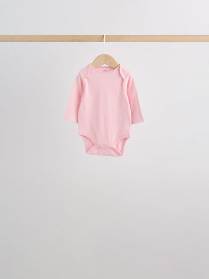 Pink/White Long Sleeve Baby Bodysuits 5 Pack