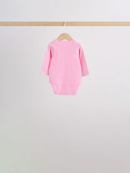 Pink/White Long Sleeve Baby Bodysuits 5 Pack