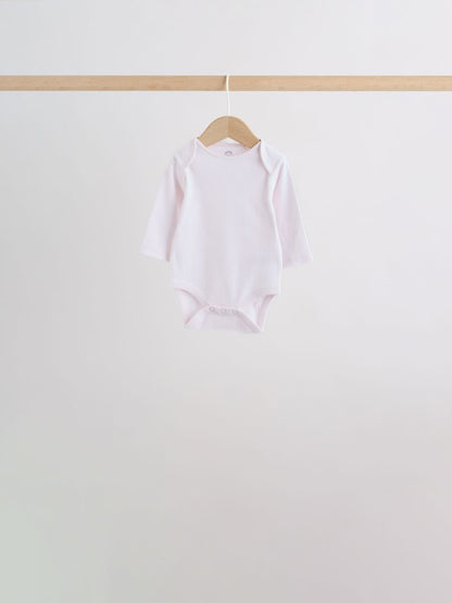 Pink/White Long Sleeve Baby Bodysuits 5 Pack