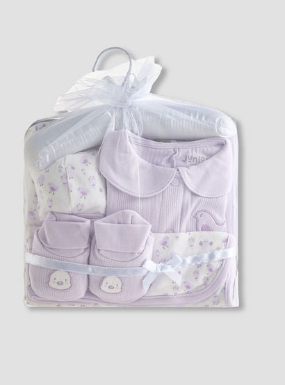 Juniors 5-Piece Girls Gift Set - Cotton - Sleepsuit, Blanket, Beanie Cap - Bird Print-baby-girls-clothing-setsandcoords-image-1