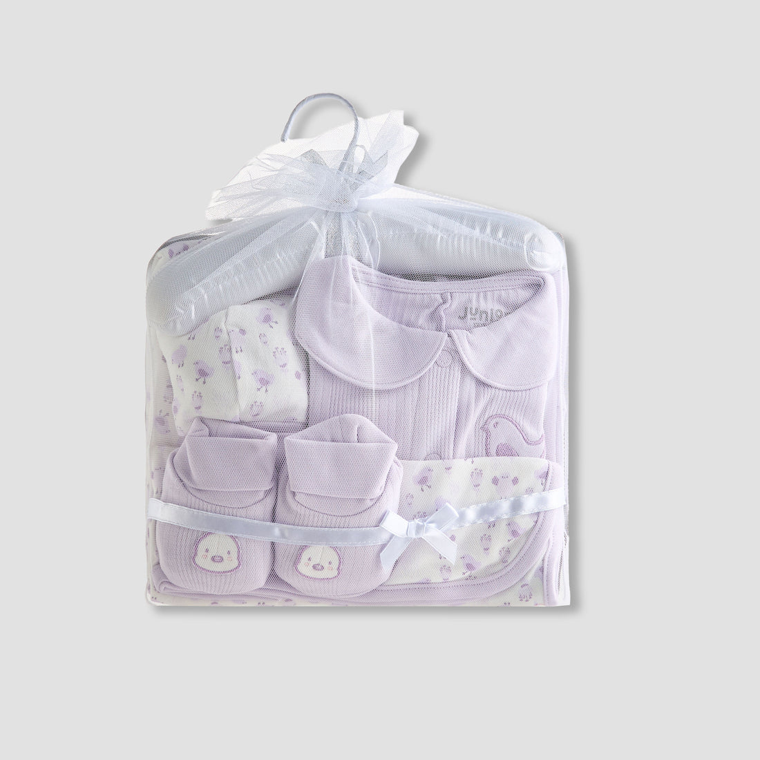 Juniors 5-Piece Girls Gift Set - Cotton - Sleepsuit, Blanket, Beanie Cap - Bird Print - Purple / 0-6 mths