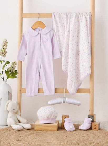 Juniors 5-Piece Girls Gift Set - Cotton - Sleepsuit, Blanket, Beanie Cap - Bird Print-baby-girls-clothing-setsandcoords-image-10