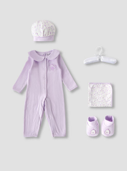 Juniors 5-Piece Girls Gift Set - Cotton - Sleepsuit, Blanket, Beanie Cap - Bird Print-baby-girls-clothing-setsandcoords-image-2