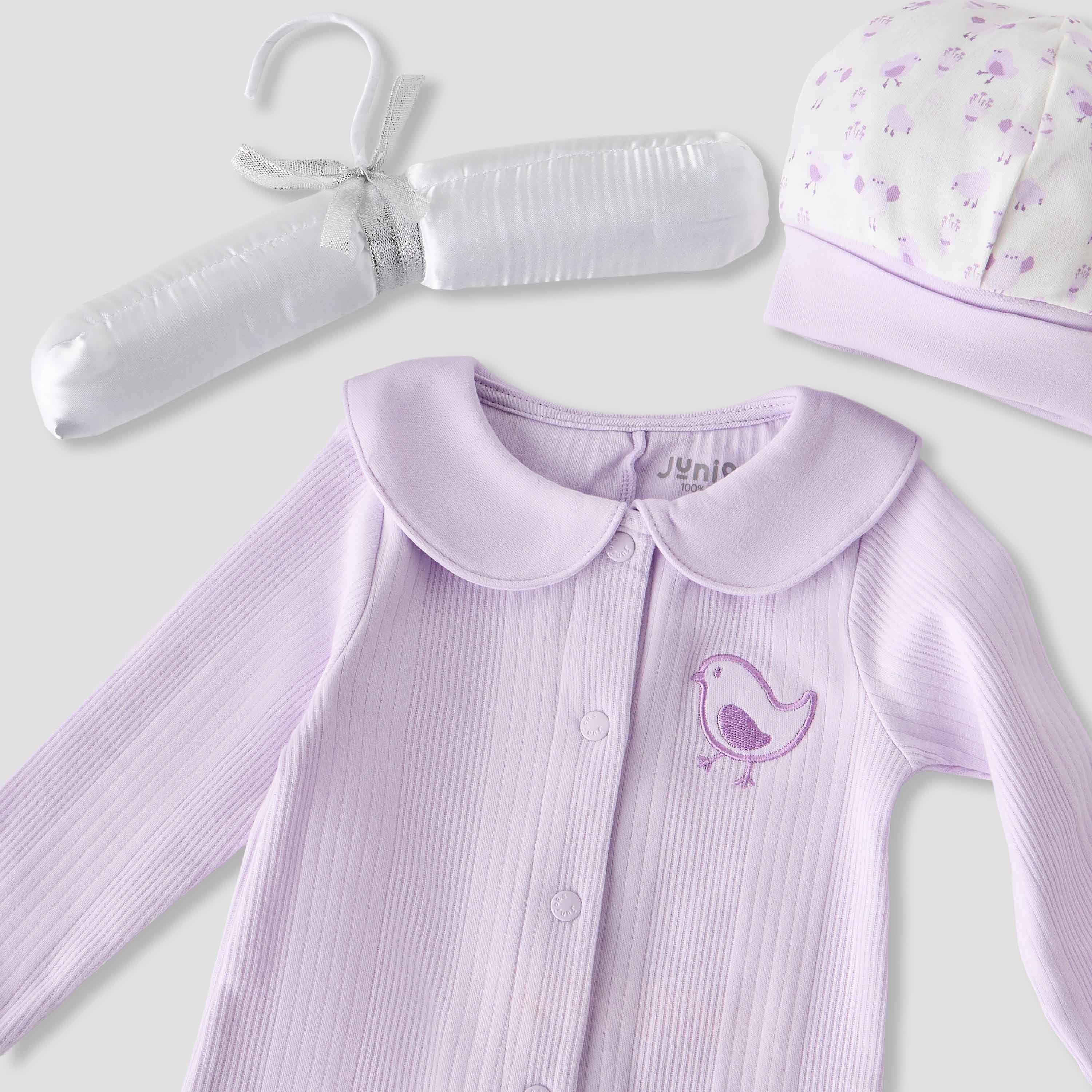 Juniors 5-Piece Girls Gift Set - Cotton - Sleepsuit, Blanket, Beanie Cap - Bird Print