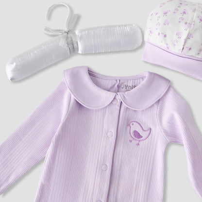 Juniors 5-Piece Girls Gift Set - Cotton - Sleepsuit, Blanket, Beanie Cap - Bird Print