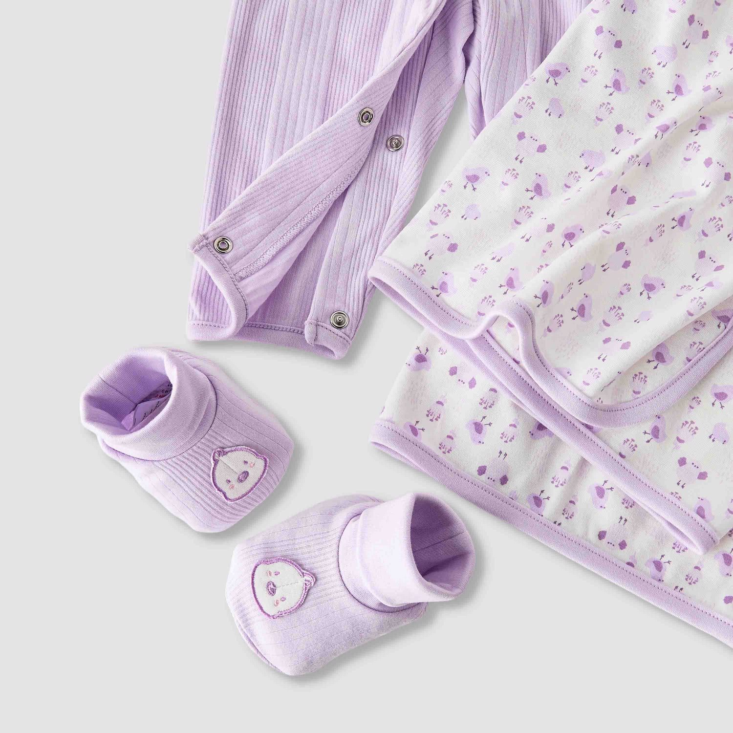 Juniors 5-Piece Girls Gift Set - Cotton - Sleepsuit, Blanket, Beanie Cap - Bird Print