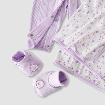Juniors 5-Piece Girls Gift Set - Cotton - Sleepsuit, Blanket, Beanie Cap - Bird Print