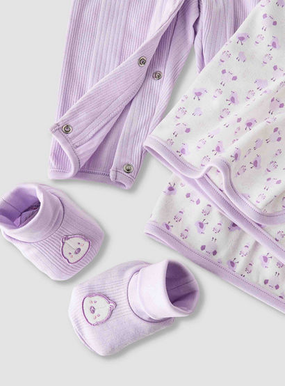 Juniors 5-Piece Girls Gift Set - Cotton - Sleepsuit, Blanket, Beanie Cap - Bird Print-baby-girls-clothing-setsandcoords-image-9
