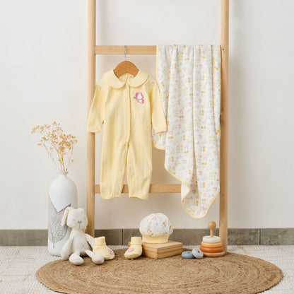 Juniors 5-Piece Girls Gift Set - Cotton - Sleepsuit, Blanket, Beanie, Hanger, Booties - Floral Print