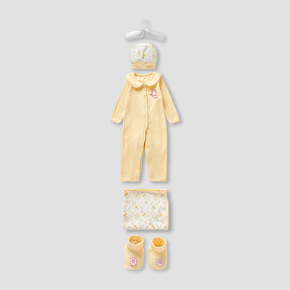 Juniors 5-Piece Girls Gift Set - Cotton - Sleepsuit, Blanket, Beanie, Hanger, Booties - Floral Print