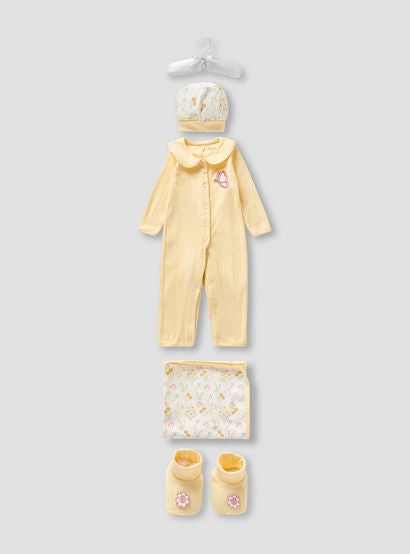 Juniors 5-Piece Girls Gift Set - Cotton - Sleepsuit, Blanket, Beanie, Hanger, Booties - Floral Print-baby-girls-clothing-setsandcoords-image-2