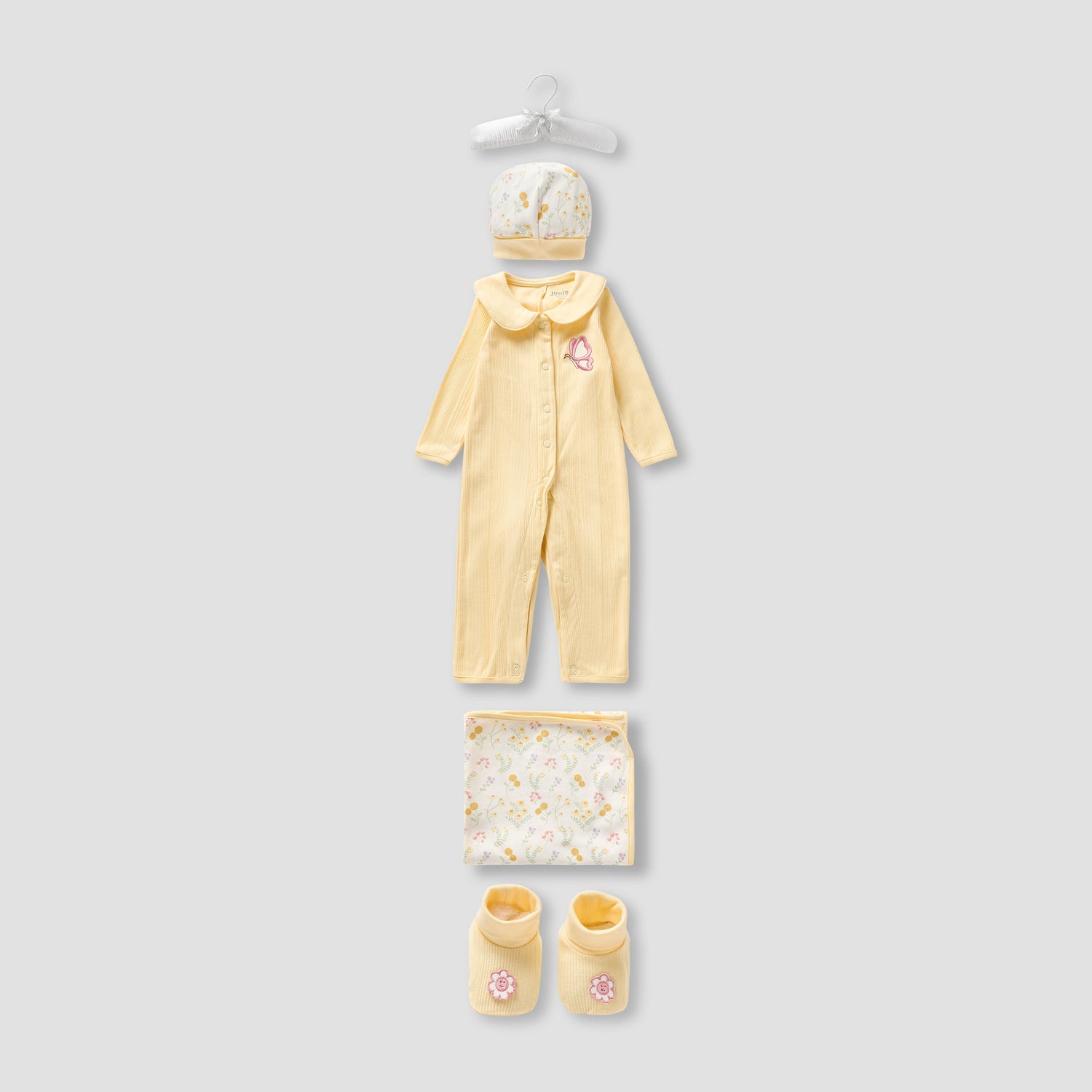 Juniors 5-Piece Girls Gift Set - Cotton - Sleepsuit, Blanket, Beanie, Hanger, Booties - Floral Print