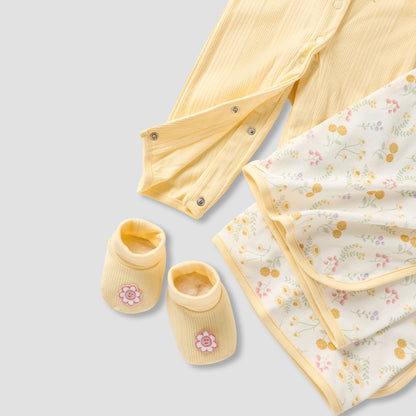 Juniors 5-Piece Girls Gift Set - Cotton - Sleepsuit, Blanket, Beanie, Hanger, Booties - Floral Print