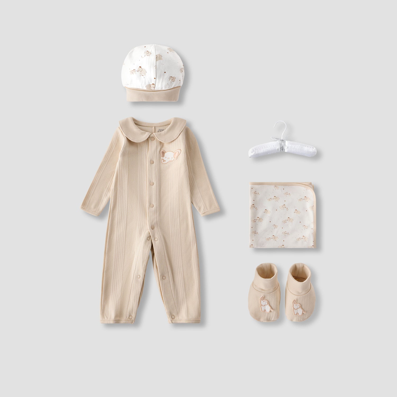 Juniors 5-Piece Girls Gift Set - Cotton - Sleepsuit, Blanket, Beanie Cap - Elephant Print