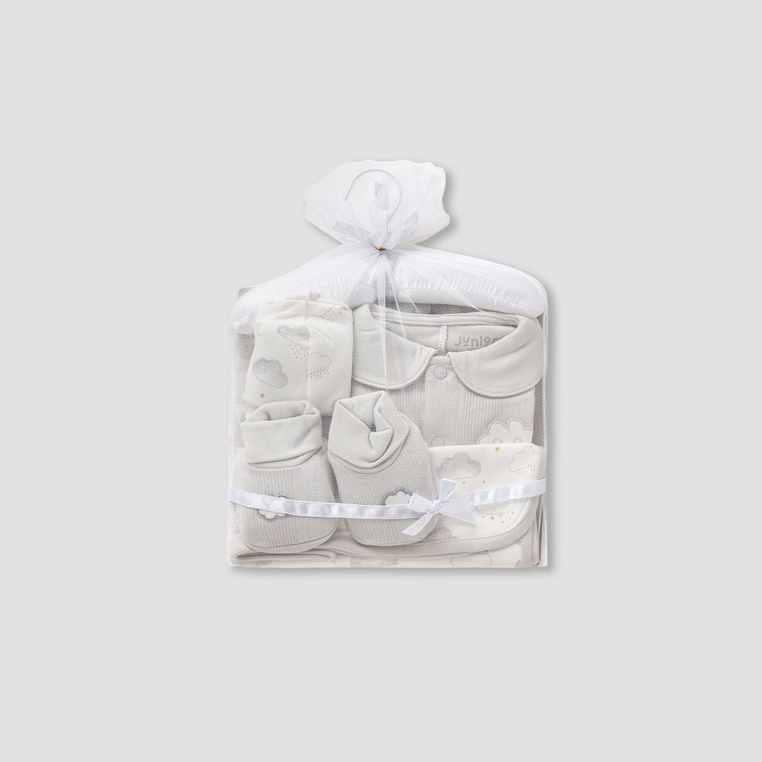 Juniors 4-Piece Girls Gift Set - Cotton - Bodysuit, Booties, Beanie Cap - Cloud Print - Beige / 0-6 mths