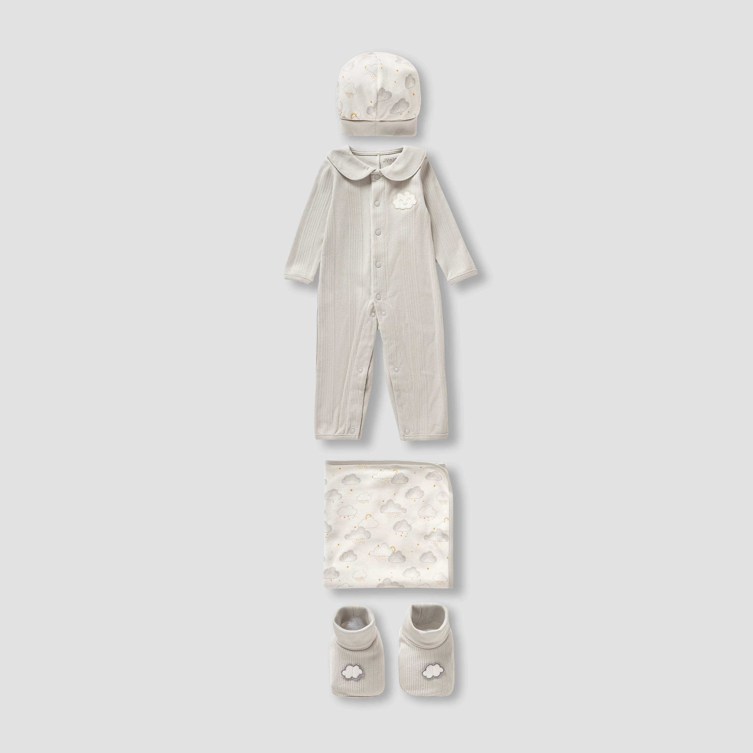 Juniors 4-Piece Girls Gift Set - Cotton - Bodysuit, Booties, Beanie Cap - Cloud Print