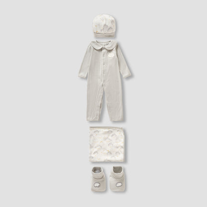 Juniors 4-Piece Girls Gift Set - Cotton - Bodysuit, Booties, Beanie Cap - Cloud Print