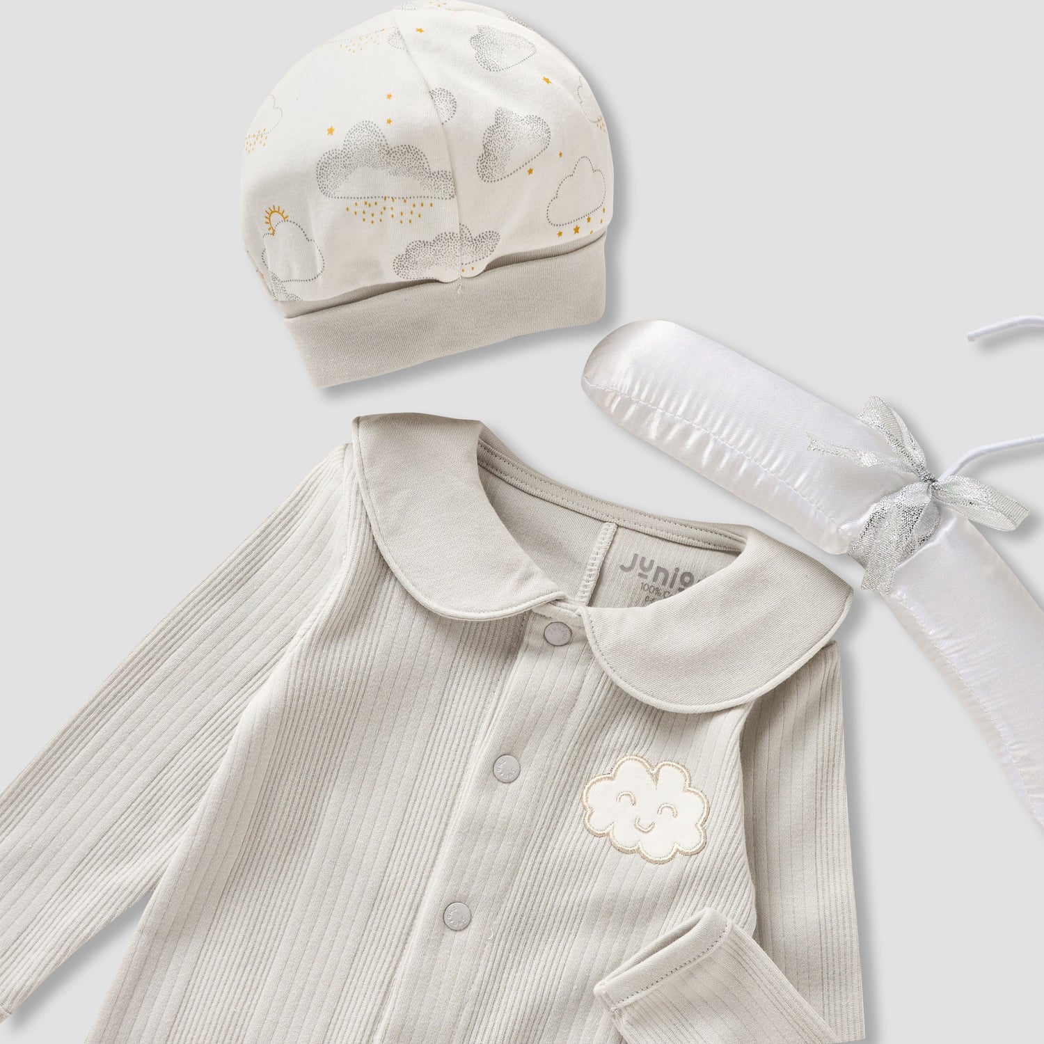 Juniors 4-Piece Girls Gift Set - Cotton - Bodysuit, Booties, Beanie Cap - Cloud Print