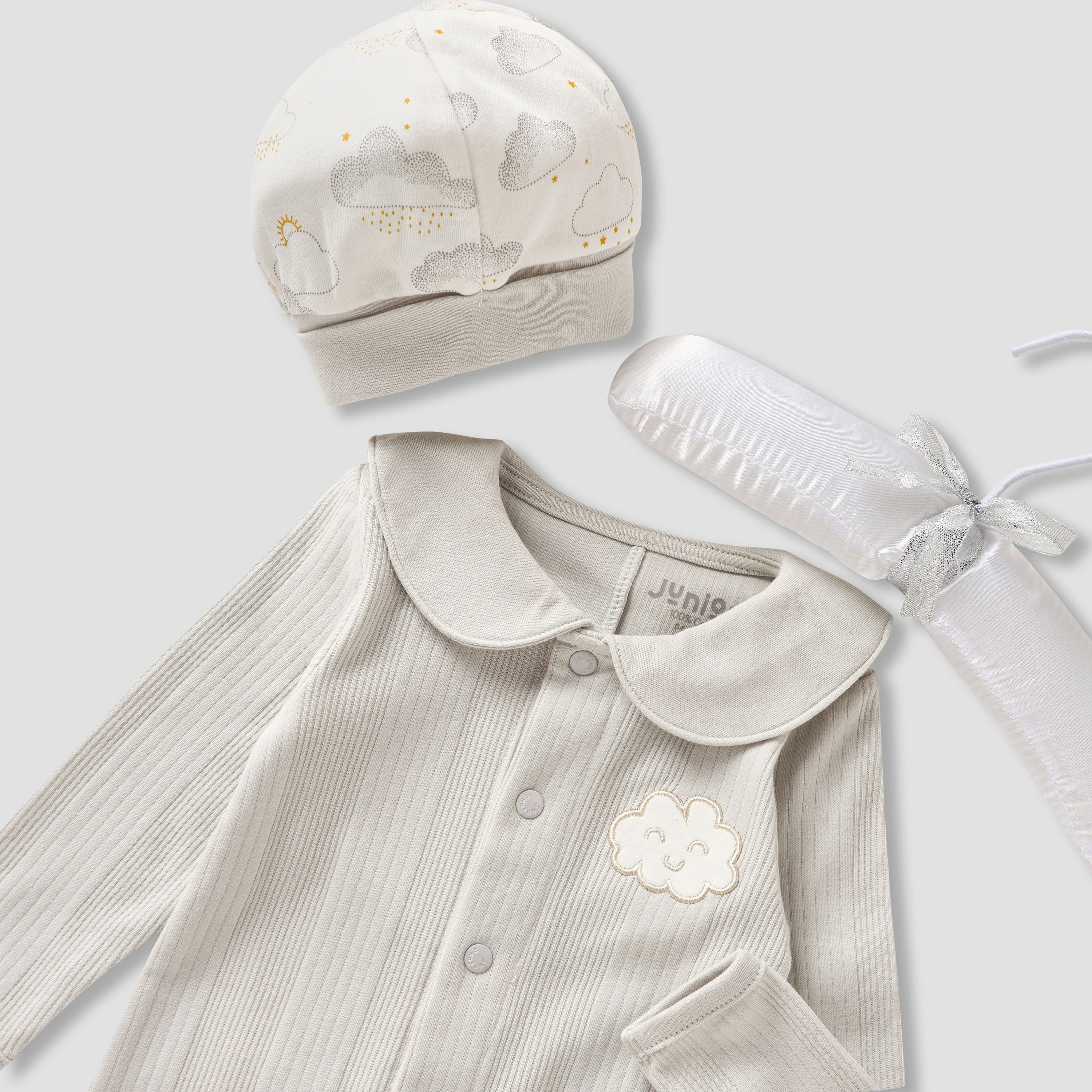 Juniors 4-Piece Girls Gift Set - Cotton - Bodysuit, Booties, Beanie Cap - Cloud Print