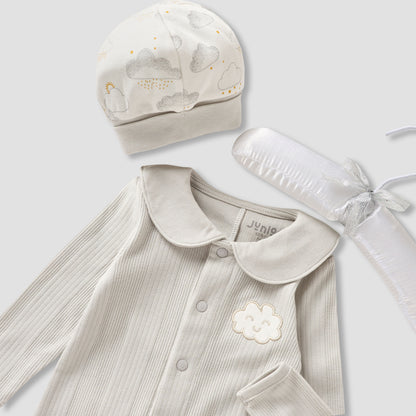 Juniors 4-Piece Girls Gift Set - Cotton - Bodysuit, Booties, Beanie Cap - Cloud Print