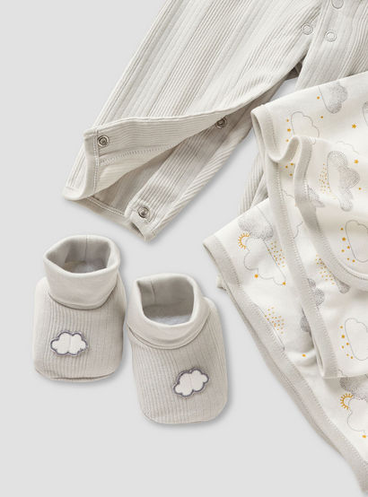 Juniors 4-Piece Girls Gift Set - Cotton - Bodysuit, Booties, Beanie Cap - Cloud Print-baby-girls-clothing-setsandcoords-image-8