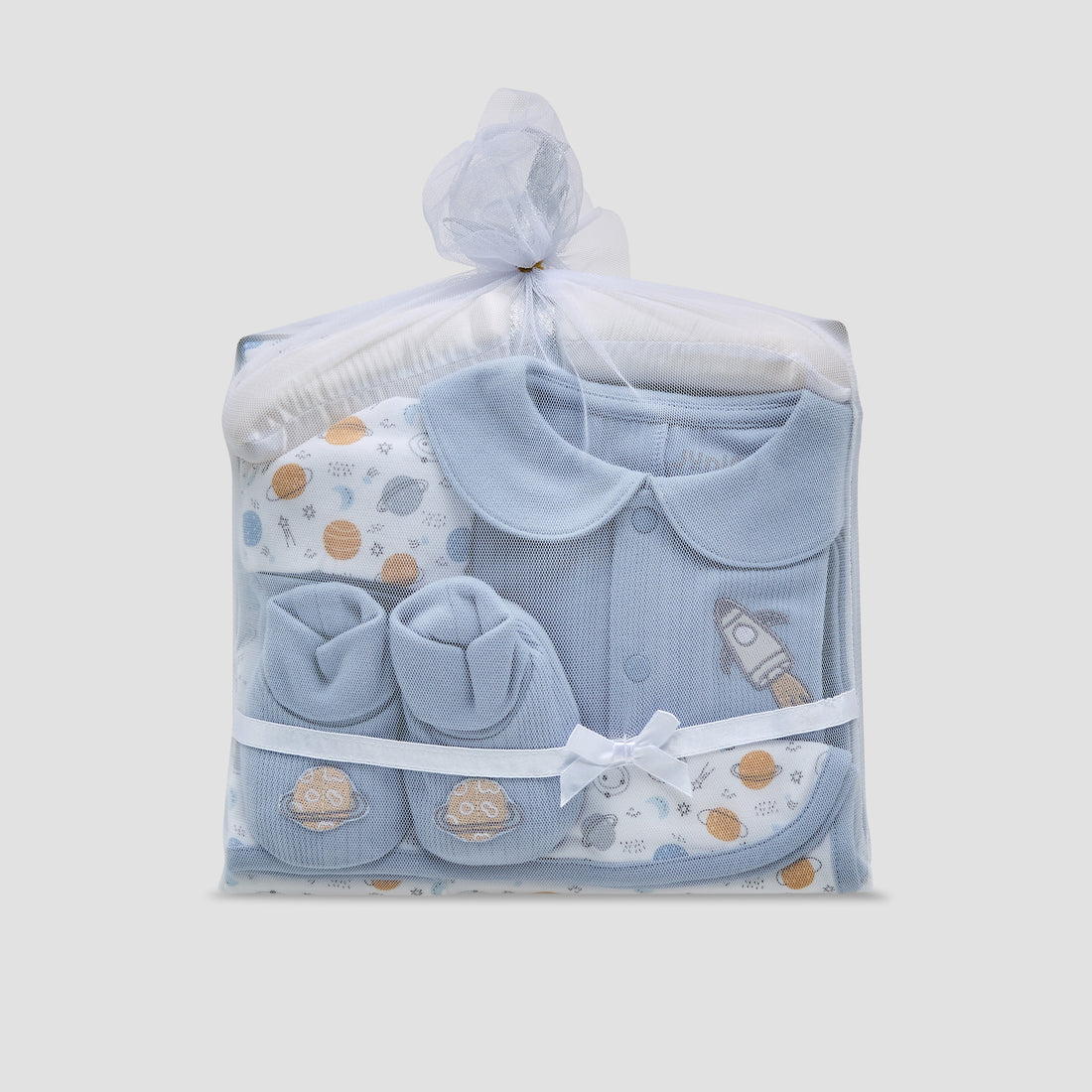 Set of 5 Juniors Clothing Gift Set with Planet Print - Blue / 0-3 mths
