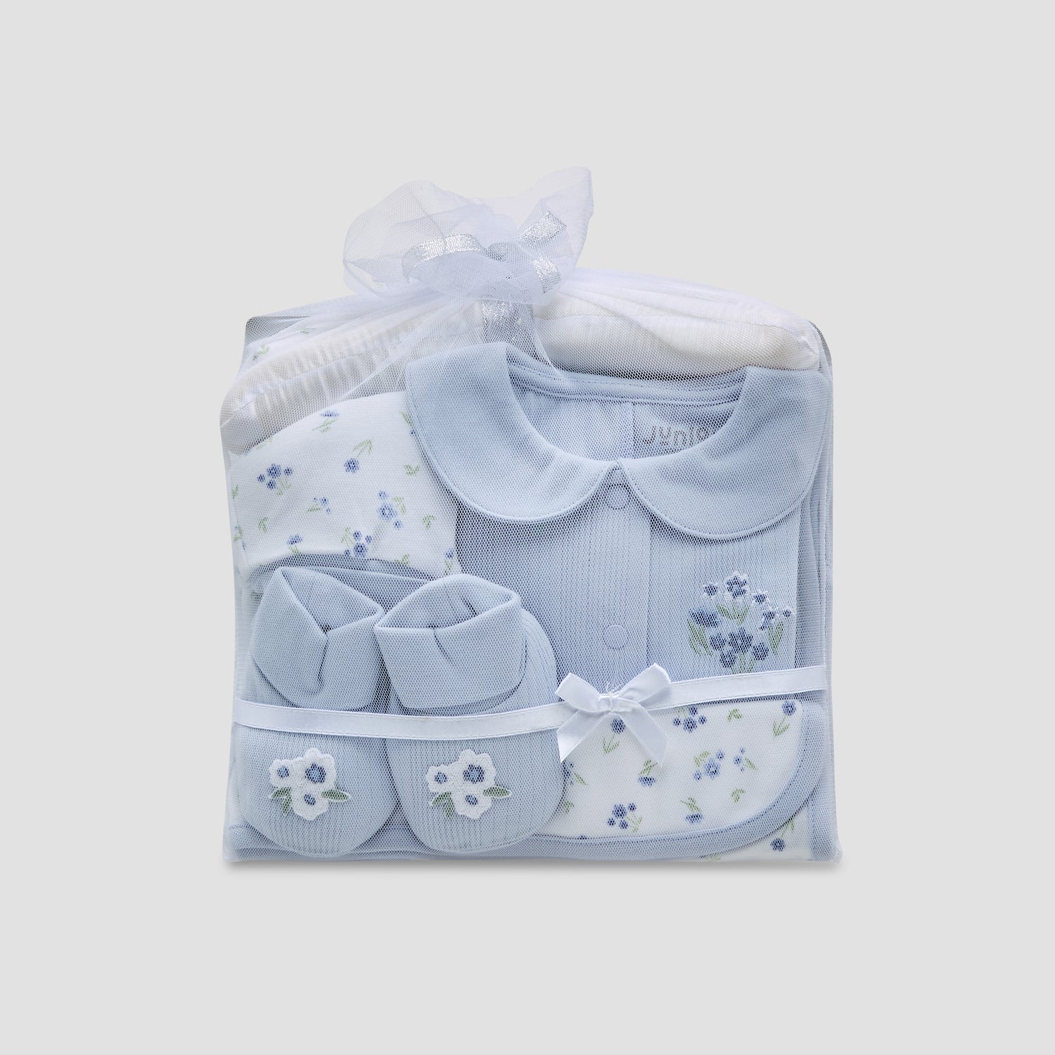 Set of 5 Juniors Clothing Gift Set with Floral Print - Blue / 0-3 mths