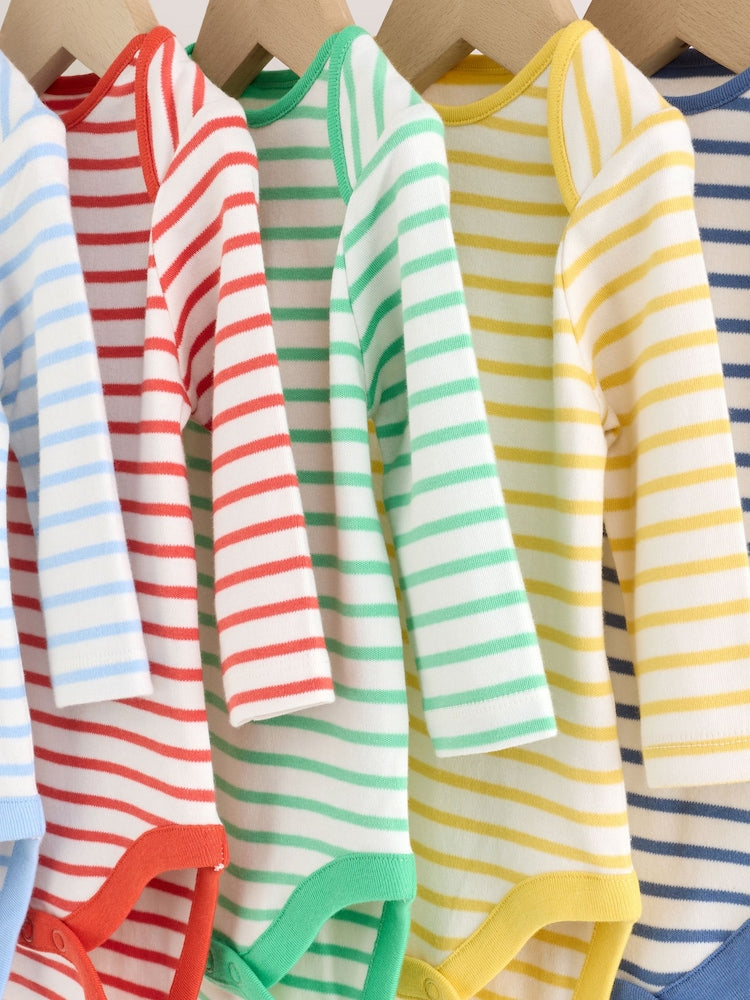 Bright Stripe Long Sleeve Baby Bodysuits 5 Pack