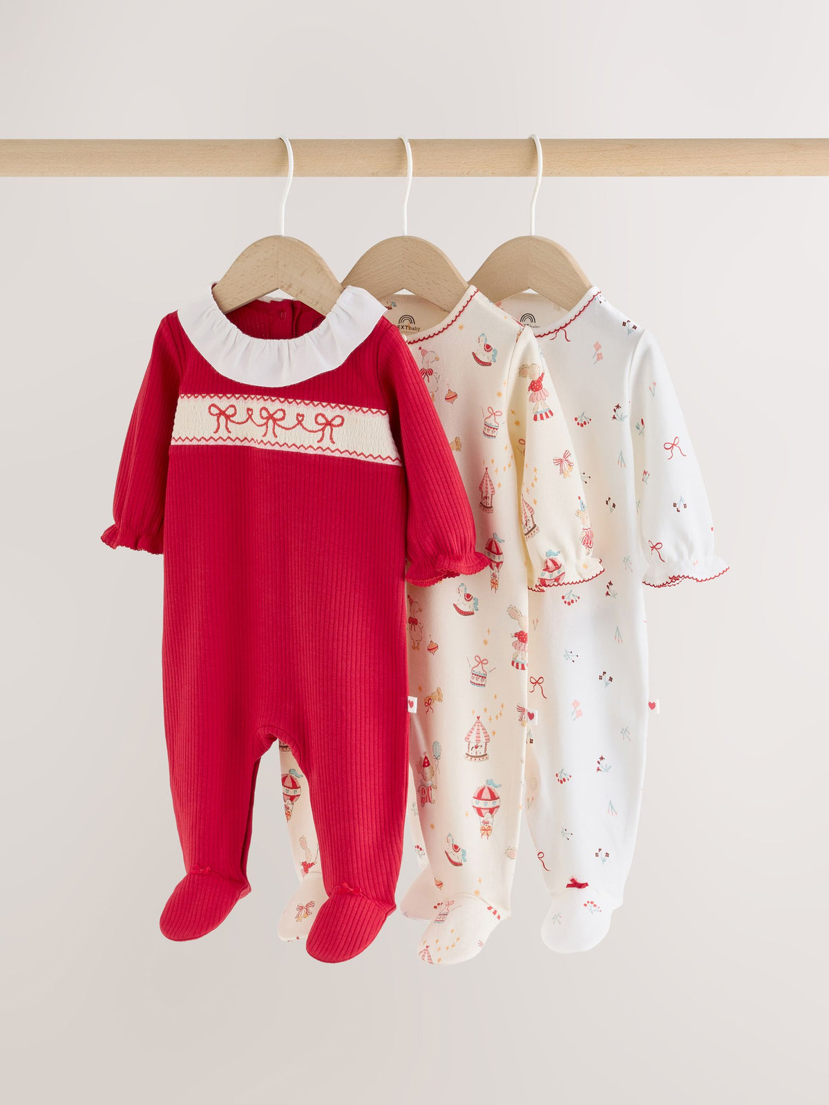 Red/White Christmas Collar Baby Sleepsuits 3 Pack (0mths-2yrs) - Red/White Christmas / 12 - 18 Months (80 - 86cm)