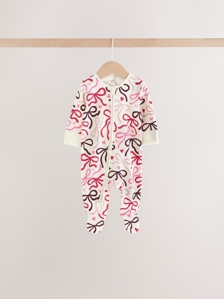 Berry Bow Two Way Zip Baby Sleepsuits 4 Pack (0mths-3yrs)