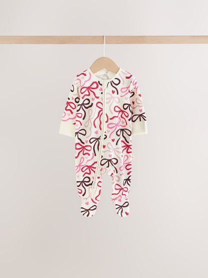 Berry Bow Two Way Zip Baby Sleepsuits 4 Pack (0mths-3yrs)
