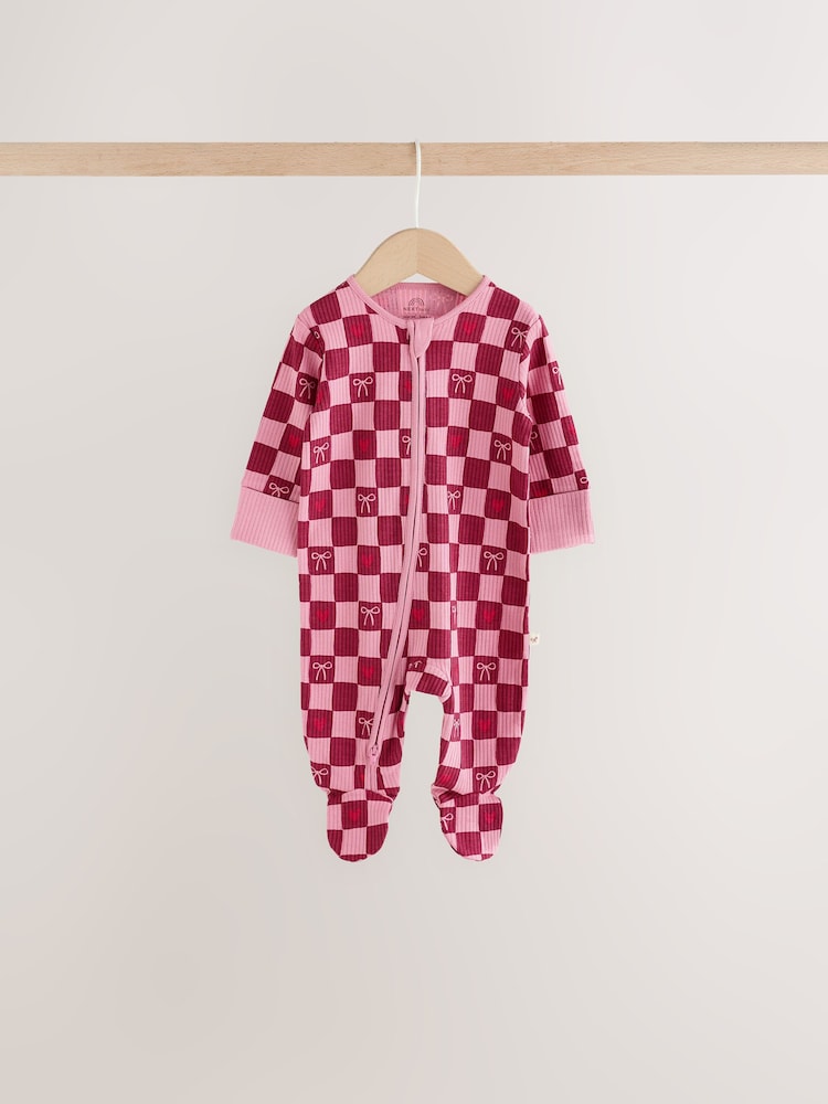 Berry Bow Two Way Zip Baby Sleepsuits 4 Pack (0mths-3yrs)