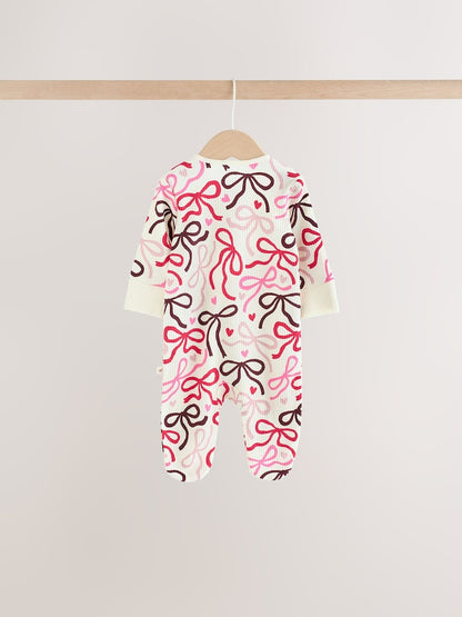 Berry Bow Two Way Zip Baby Sleepsuits 4 Pack (0mths-3yrs)
